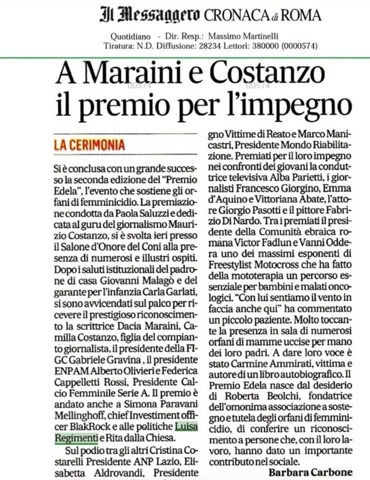 Il Messaggero - Racconta il Premio Edela